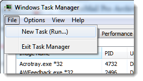 New Task (Run) command in Task Manager