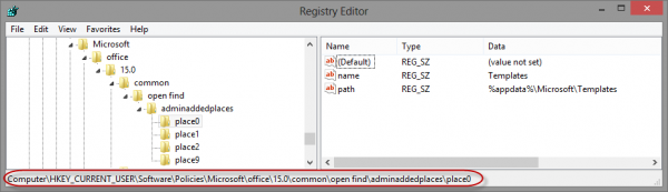 Registry editor with some places bar entries
