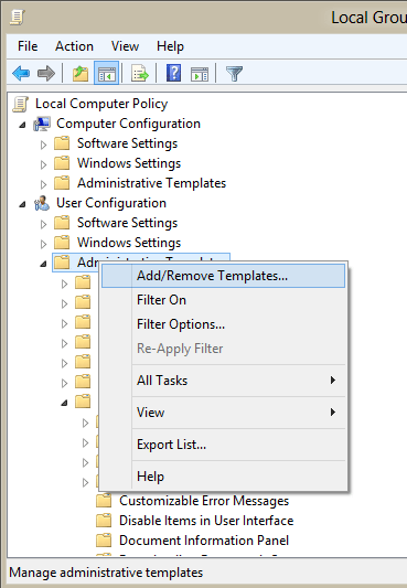 Add ADM templates to the editor