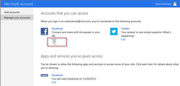 Edit Microsoft Account settings