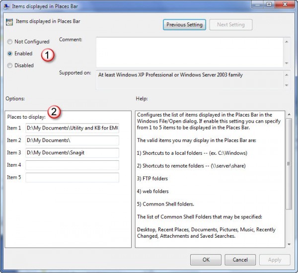 Enable the policy and add places