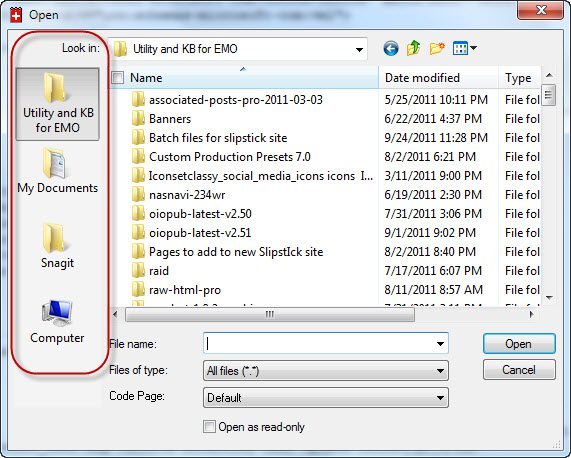 Open and Save dialog places