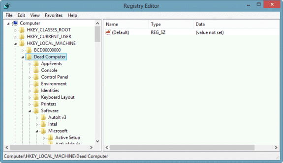 The old registry opened as a new hive