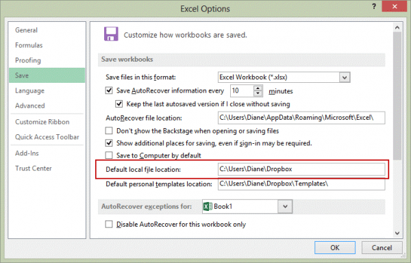 Add the must used file path to the Default file location