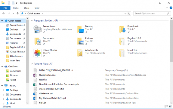 recent files in windows 10